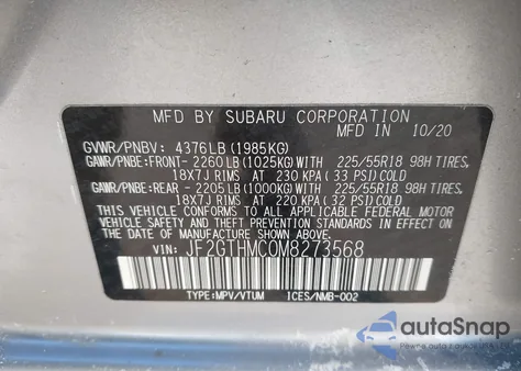 2021 Subaru Crosstrek Limited from USA, damaged, VIN JF2GTHMC0M8273568